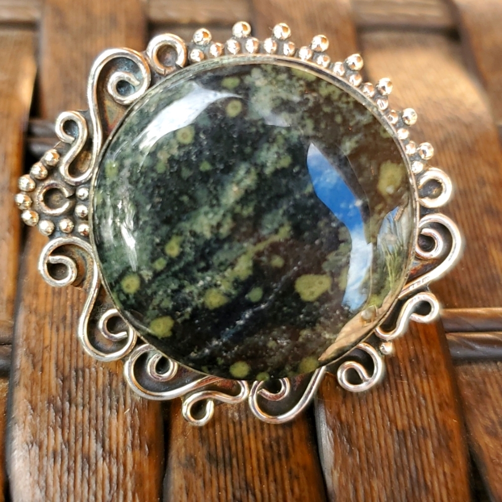 New Huge Kambaba Jasper Round 925 Silver Statement Ring.